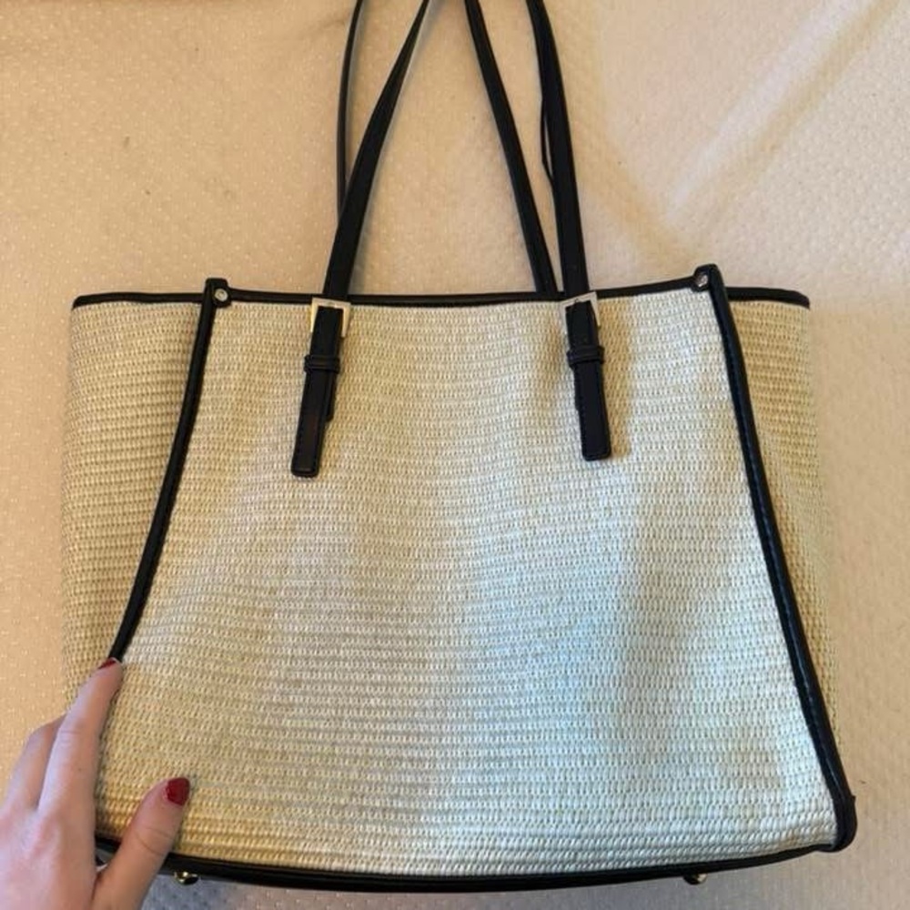 DSW Straw Tote with Black Trim